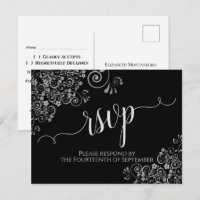 Lacy Silver Calligraphy Elegant Black Wedding RSVP