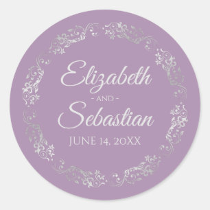 Lacy Silver Filigree Elegante Lavender Wedding Runder Aufkleber