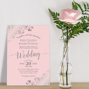 Lacy Silver Frills Elegantes Rosa & Gray Wedding Einladung