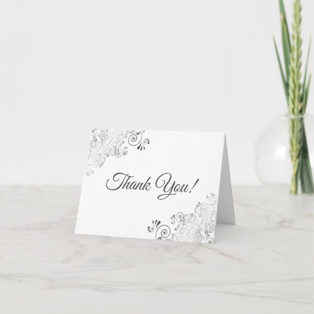 Lacy Silver Frills Elegantes White Wedding Foto Dankeskarte (Vorderseite)