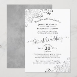 Lacy Silver Grey & White Elegante Virtual Wedding Einladung