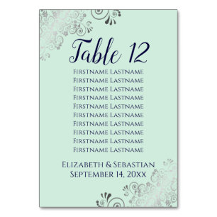 Lacy Silver, Navy Mint Green Wedding Chart Tischnummer