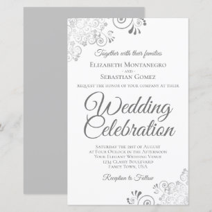 Lacy Silver & White BUDGET Hochzeit einladen Groß