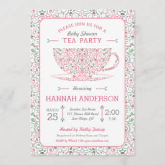 Lacy Teacup Baby Dusche Pink Tee Party Einladung