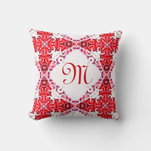 Lacy Tribal Batik Monogram Red White Cushi Kissen