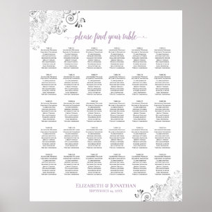 Lacy White Lavender 30 Table Wedding Seating Chart Poster