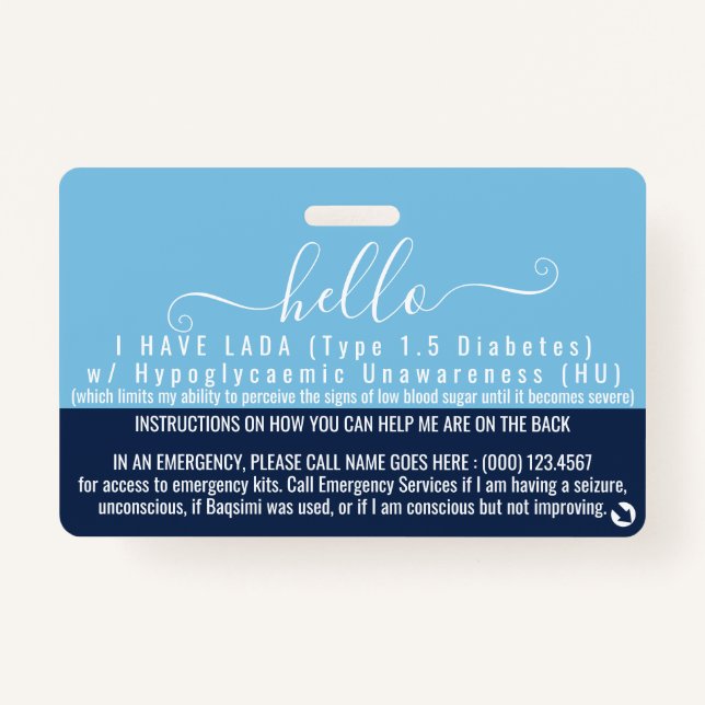 LADA Typ 1.5 Sensibilisierung für Diabetes Ausweis (Vorderseite)