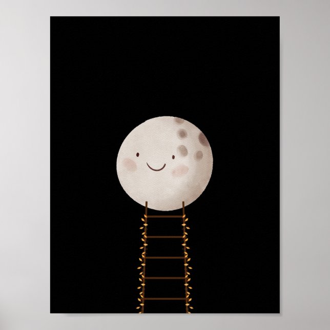 Ladder mit Fairy Lights zum Mond-Kinderzimmer Poster (Vorne)