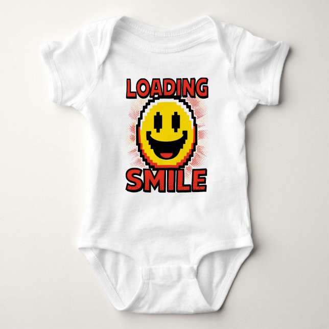 Lade Smiley – Retro Pixel Art 8-Bit Smiley Gesicht Baby Strampler (Vorderseite)