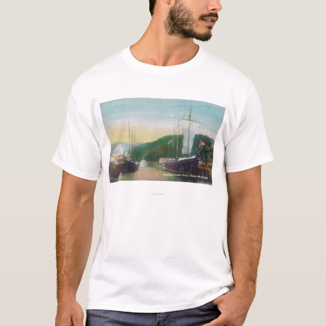 Laden-Bauholz auf Schooners-Szene T-Shirt (Vorderseite)