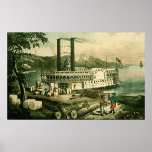 Laden-Baumwolle auf dem Mississippi, 1870 Poster