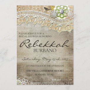 Laden rustikale Spitze beunruhigtes Brautparty ein Einladung