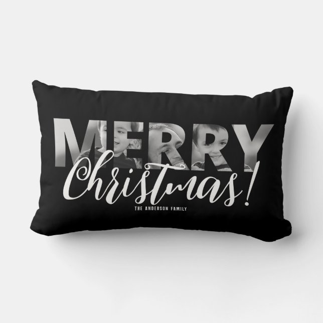 Laden Sie 1 oder 2 Fotos in Text Frohe Weihnachten Lendenkissen (Rückseite)