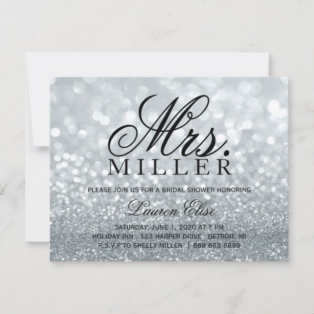 Laden Sie - Glit Fab Frau Brautparty 2 Silv ein Einladung (Vorderseite)