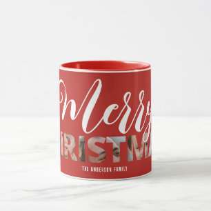 Laden Sie Ihr Foto in Text Frohe Weihnachtsrot hoc Tasse