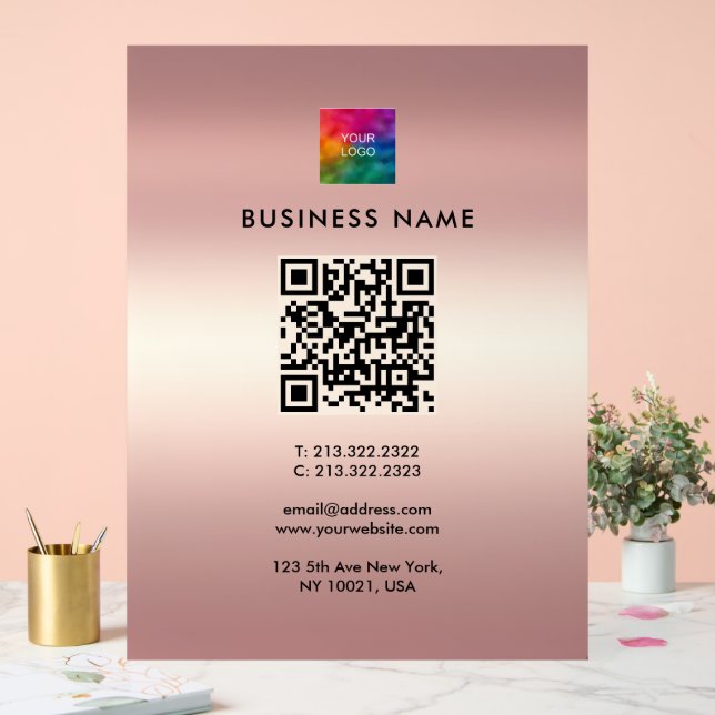 Laden Sie Ihr Logo auf Rose Gold Custom QR Code ho Acrylschild (Hochzeit)