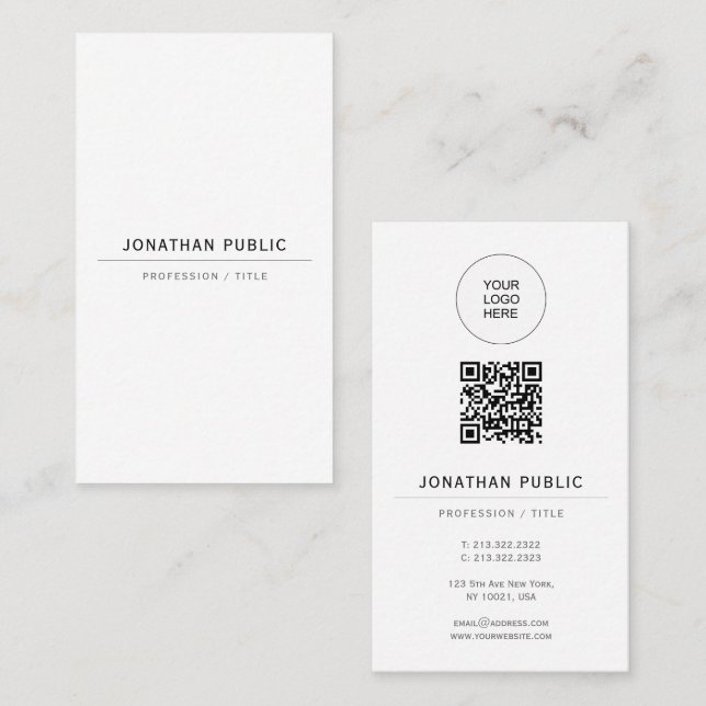 Laden Sie Ihr Logo Modern Elegant Vorlage QR-Code  Visitenkarte (Vorne/Hinten)