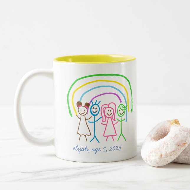 Laden Sie Kinder hoch, in denen Kids-Artwork Gezei Zweifarbige Tasse (Mit Donut)