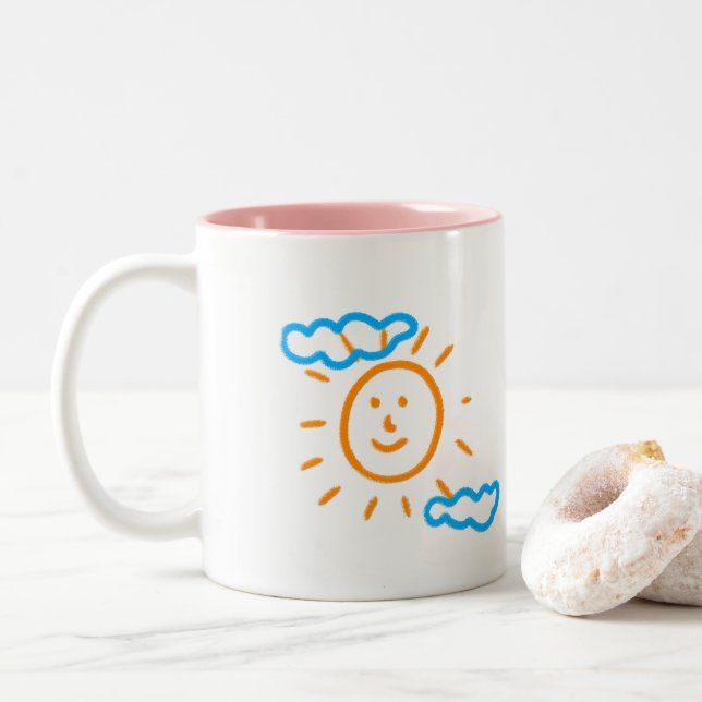 Laden Sie Kinder hoch, in denen Kids-Artwork Gezei Zweifarbige Tasse (Mit Donut)