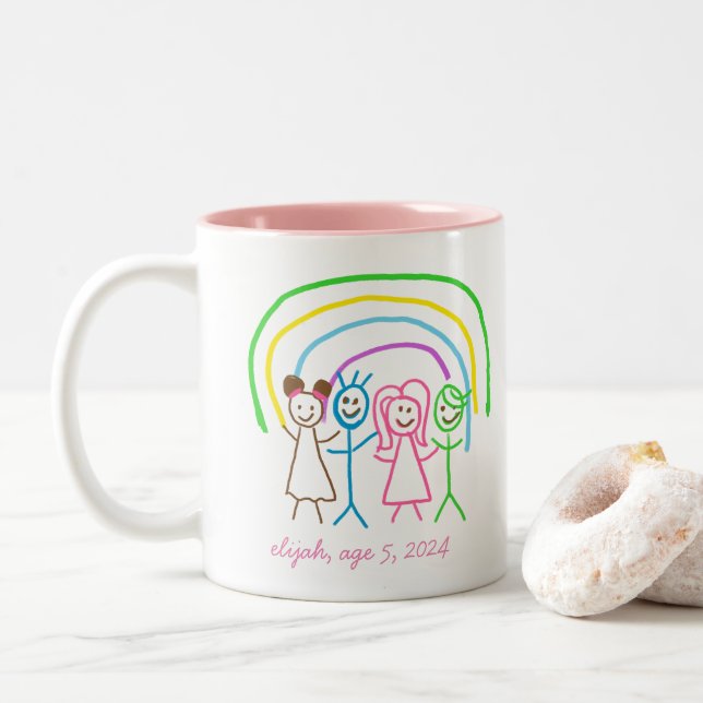 Laden Sie Kinder hoch, in denen Kids-Artwork Gezei Zweifarbige Tasse (Mit Donut)