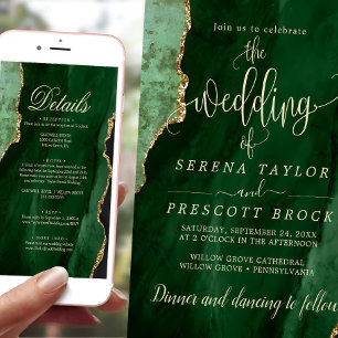 Laden Sie sich die Green Emerald Gold-Hochzeit her Einladung