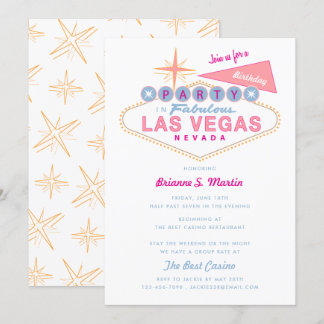 Ladie Pink Retro Las Vegas Sign Geburtstagsparty Einladung