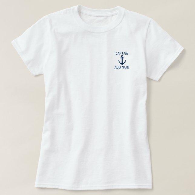 Ladies boat captain name navy anchor t shirt (Design vorne)