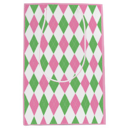Ladies Golf League Gift Bag – Pink & Green Argyle Mittlere Geschenktüte