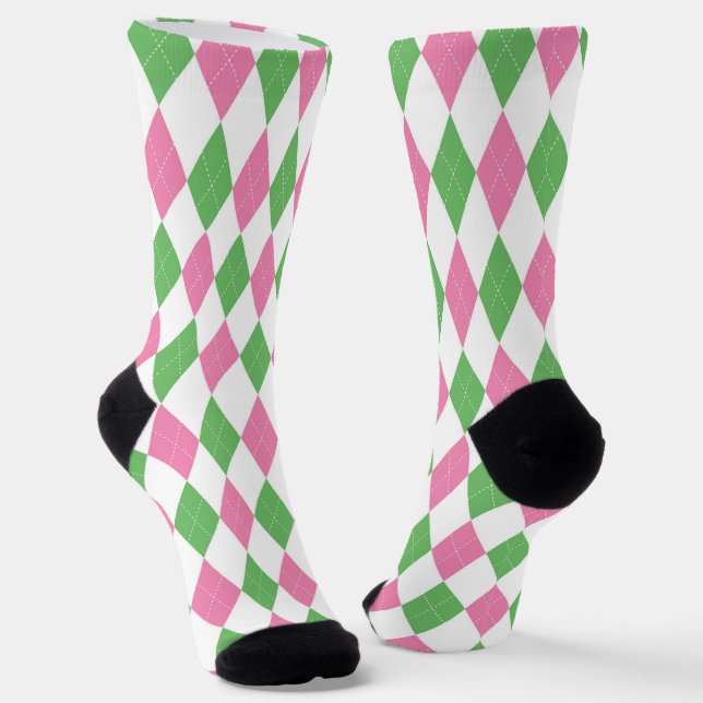 Ladies Golf League Pink Green Pink Green Argyle Socken (Gewinkelt)