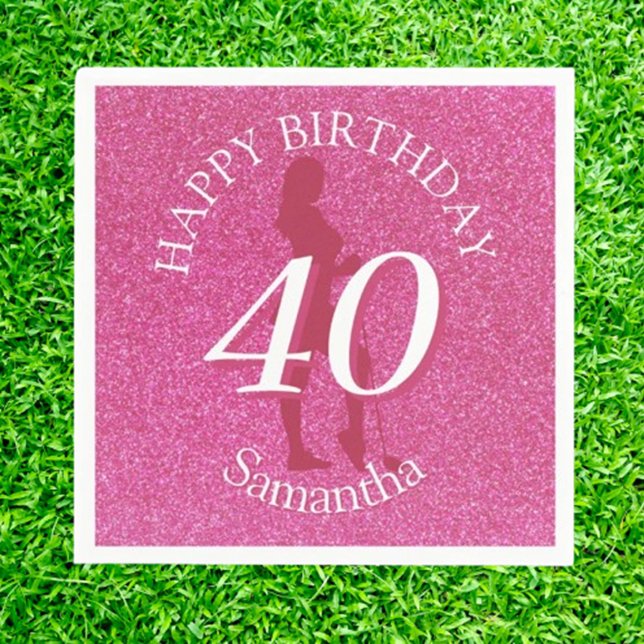 LADIES PINK GLITTER BIG BIRTHDAY SERVIETTE (Celebrate in style with our pink glitter birthday golf gift! Perfect for the golf lover in your life)