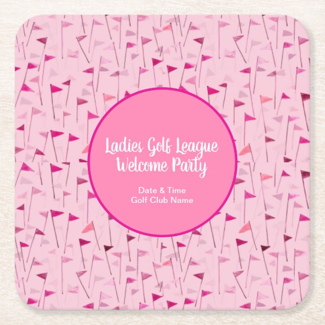Ladies Pink Golf Flag Party Coaster Rechteckiger Pappuntersetzer (Vorderseite)