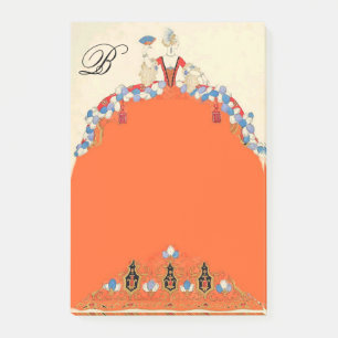 LADUNG IN ORANGE DRESS, FASHION COSTUME MAKEUP ART POST-IT KLEBEZETTEL