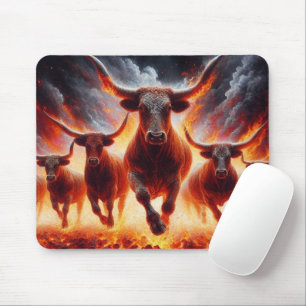 Ladung Longhorn Bullen Feuerige Western-Ranch-Kuns Mousepad
