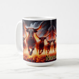 Ladung Texas Longhorn Bulls Feuerige westliche Kun Kaffeetasse