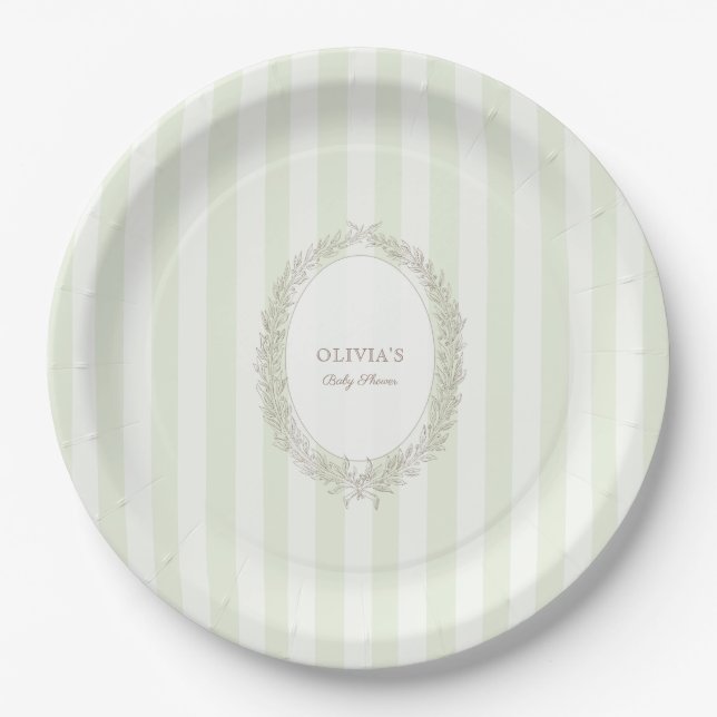 Laduree French Caffee Bonjour Bebe Green Stripe Pappteller (Vorderseite)