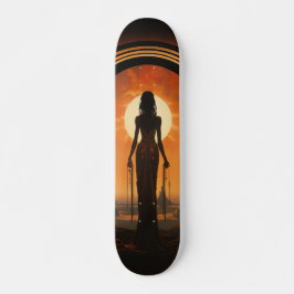 Lady Against Sunset Art Nouveau Sci-Fi Dystopia Skateboard