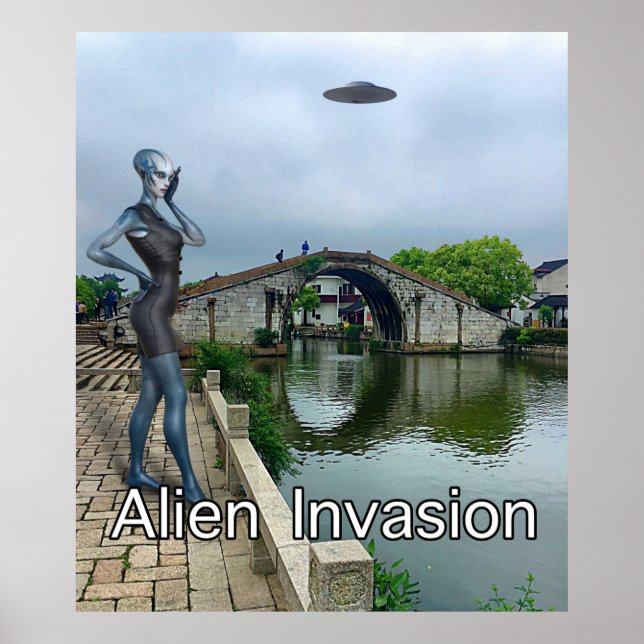 Lady Alien auf dem Handy während der Invasion der  Poster (Vorne)