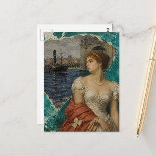Lady Along the River Mixed Media AI Collage Postkarte