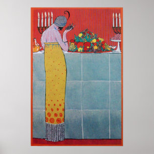 LADY AND FRUITS TABLE SET ART DECO SCHÖNHEIT POSTER