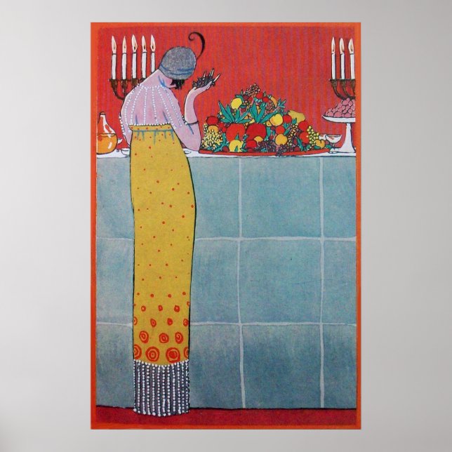 LADY AND FRUITS TABLE SET ART DECO SCHÖNHEIT POSTER (Vorne)
