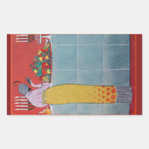 LADY AND FRUITS TABLE SET ART DECO SCHÖNHEIT RECHTECKIGER AUFKLEBER