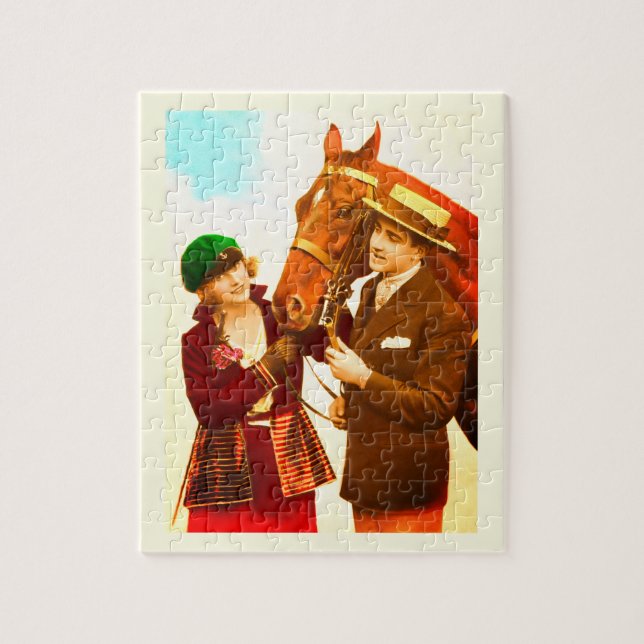 Lady and gent with Pferd Vintag art Puzzle (Vertikal)