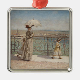 Lady and Girls on the Ponte Nuovo Bridge in Italie Ornament Aus Metall