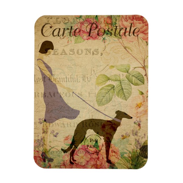 Lady and Greyhound Vintage französische Postkarte Magnet (Vertikal)