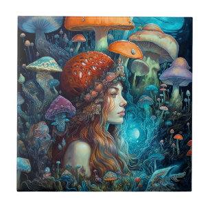 Lady and Mushrooms Surreal Fantasy Art Fliese