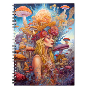 Lady and Mushrooms Surreal Fantasy Art Notizblock
