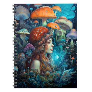 Lady and Mushrooms Surreal Fantasy Art Notizblock