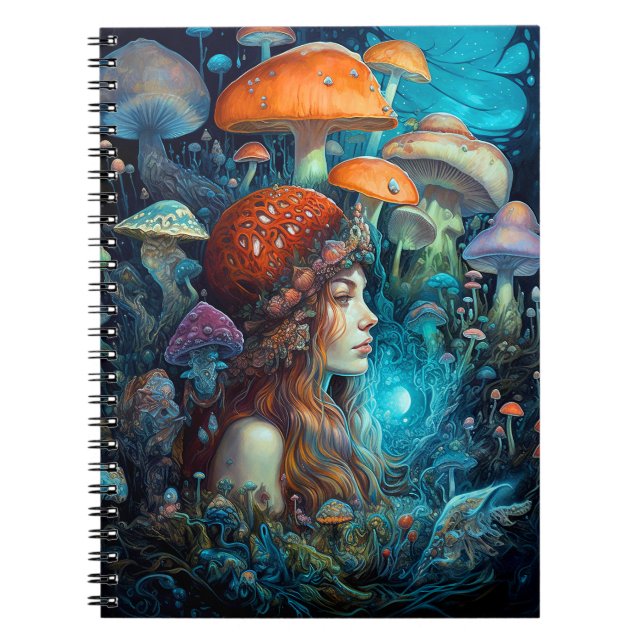Lady and Mushrooms Surreal Fantasy Art Notizblock (Vorderseite)