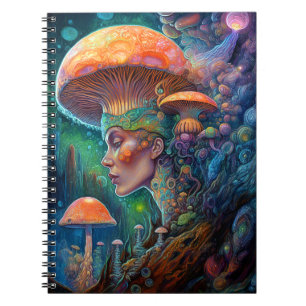 Lady and Mushrooms Surreal Fantasy Art Notizblock