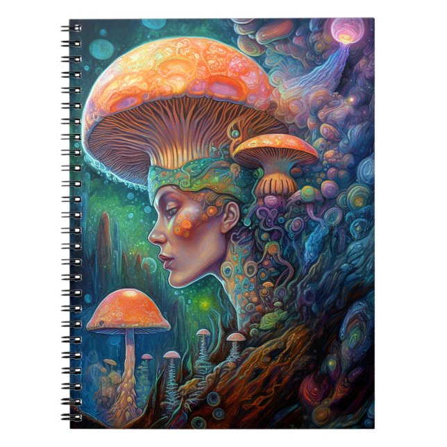 Lady and Mushrooms Surreal Fantasy Art Notizblock (Vorderseite)